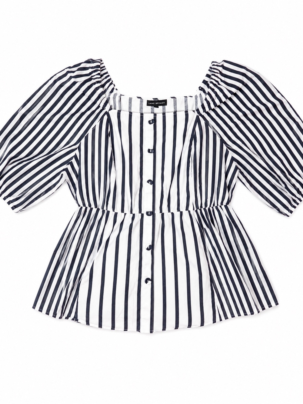 Lane Bryant Striped Puff Sleeve Peplum Blouse Size 18